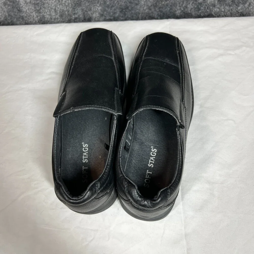 Soft Stag Dave Black Faux Leather Slip On Dress Shoes Mens Size 10.5